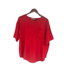 Venezia Womens Red Short Sleeve Top Size Large 14 16 Embroidered Pocket